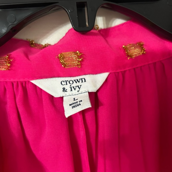 Hot Pink and Gold Polka Dot Crown & Ivy Top Size L - Picture 5 of 7